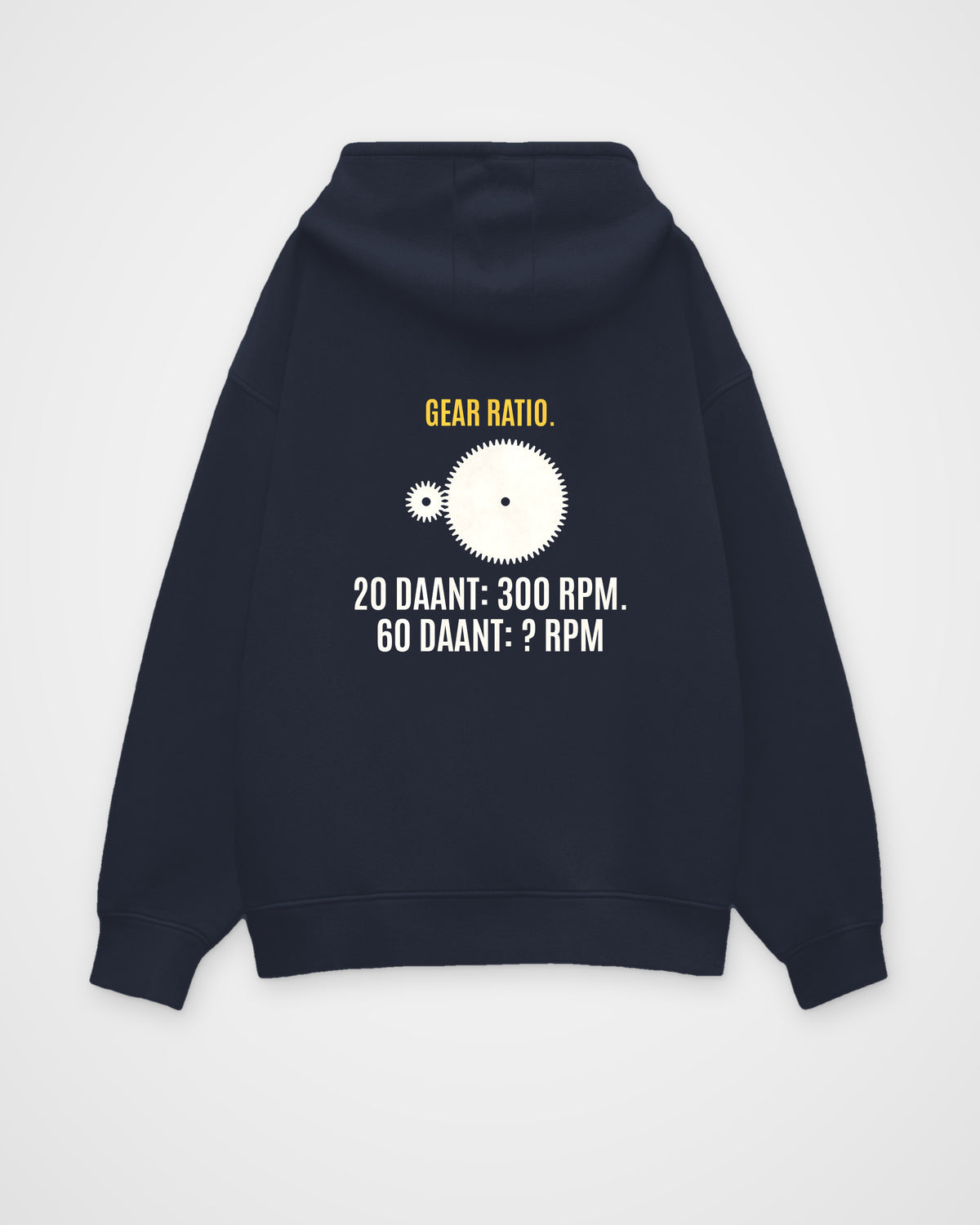 Navy Blue oversized hoodie, back view with one large puzzle print