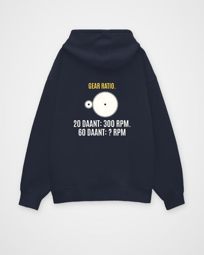 Navy Blue oversized hoodie, back view with one large puzzle print