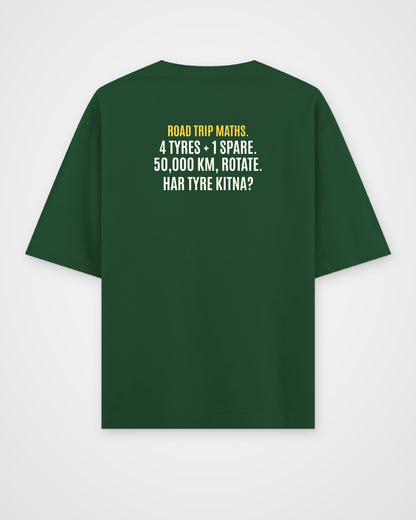 Bottle Green oversized t-shirt, back view with one large puzzle print