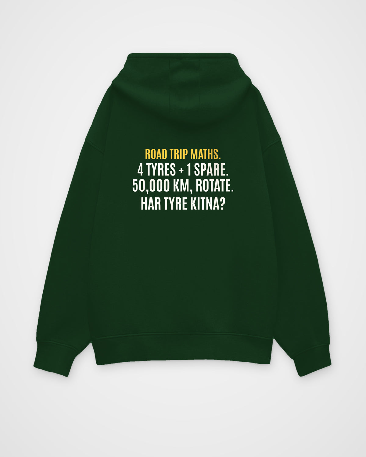 Bottle Green oversized hoodie, back view with one large puzzle print