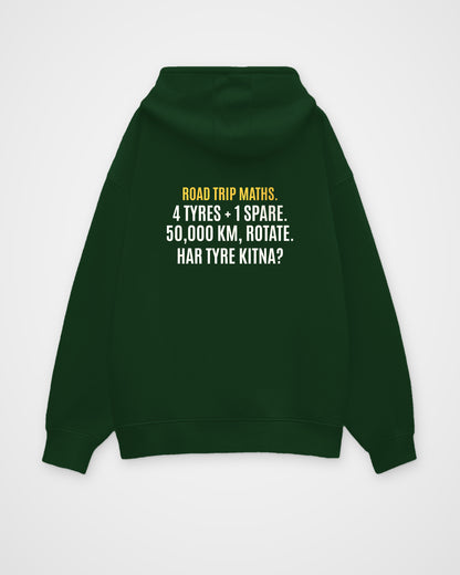 Bottle Green oversized hoodie, back view with one large puzzle print