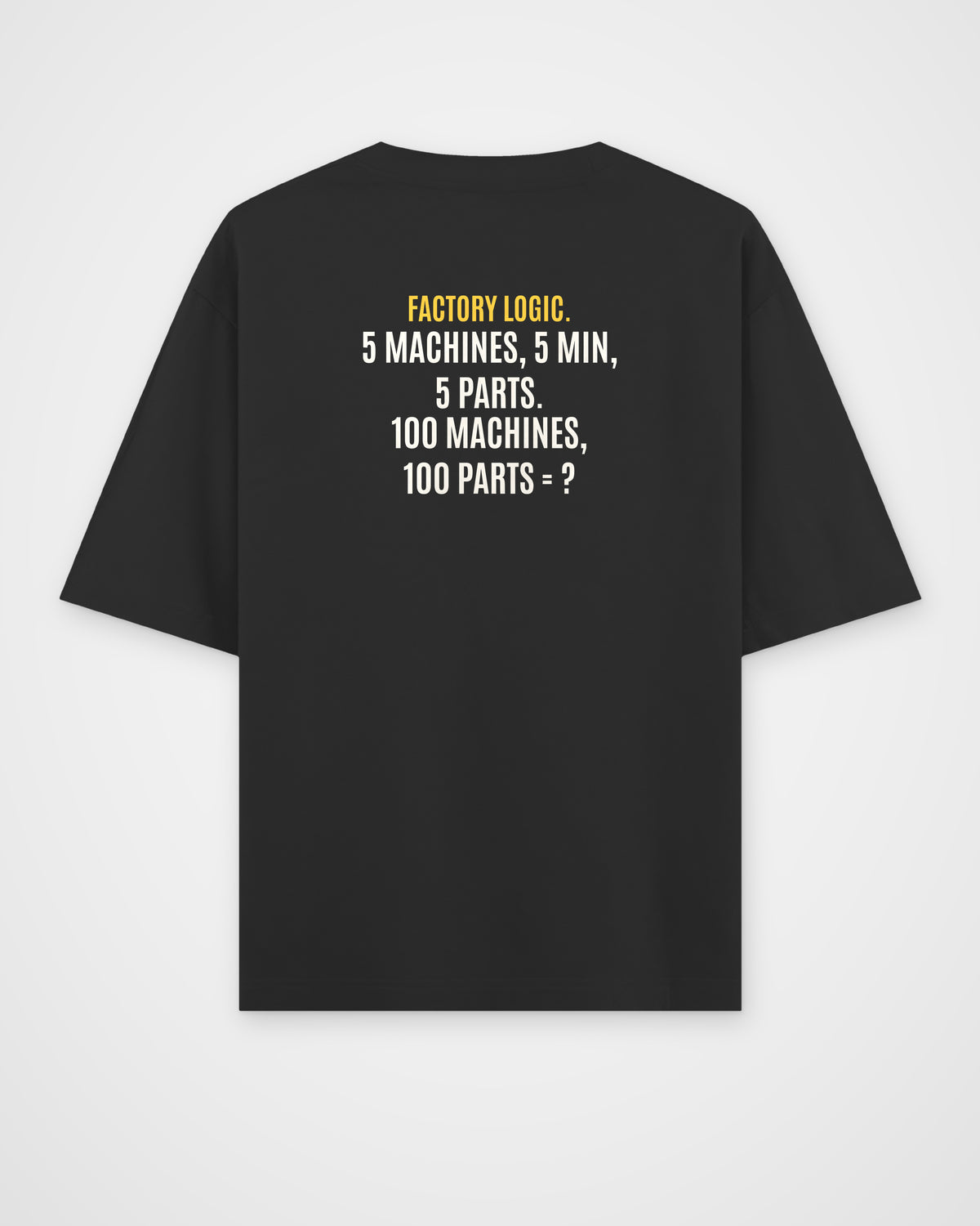 Black oversized t-shirt, back view with one large puzzle print