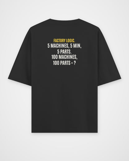Black oversized t-shirt, back view with one large puzzle print