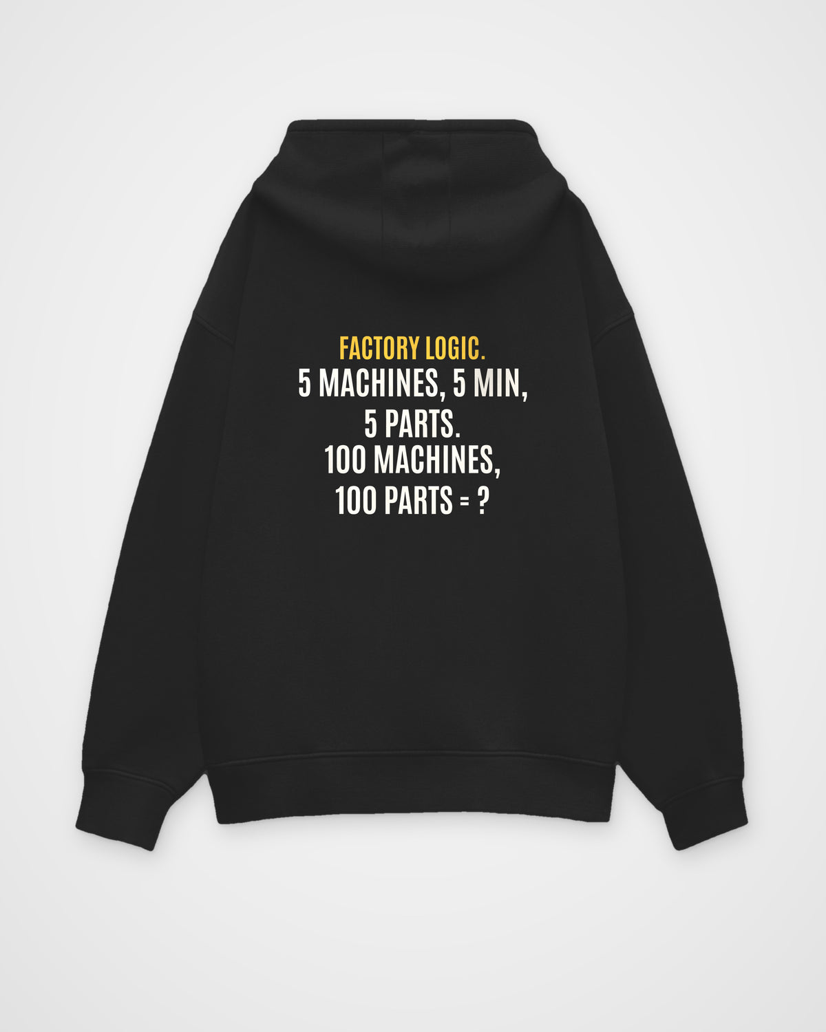 Black oversized hoodie, back view with one large puzzle print