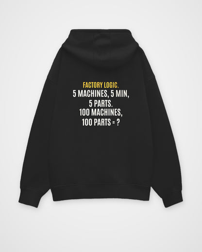 Black oversized hoodie, back view with one large puzzle print