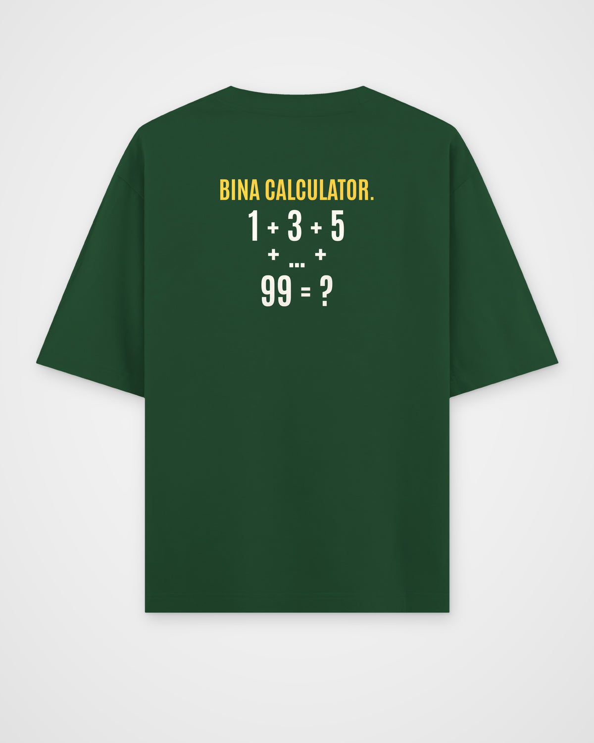 Bottle Green oversized t-shirt, back view with one large puzzle print