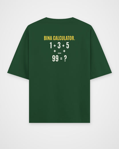 Bottle Green oversized t-shirt, back view with one large puzzle print