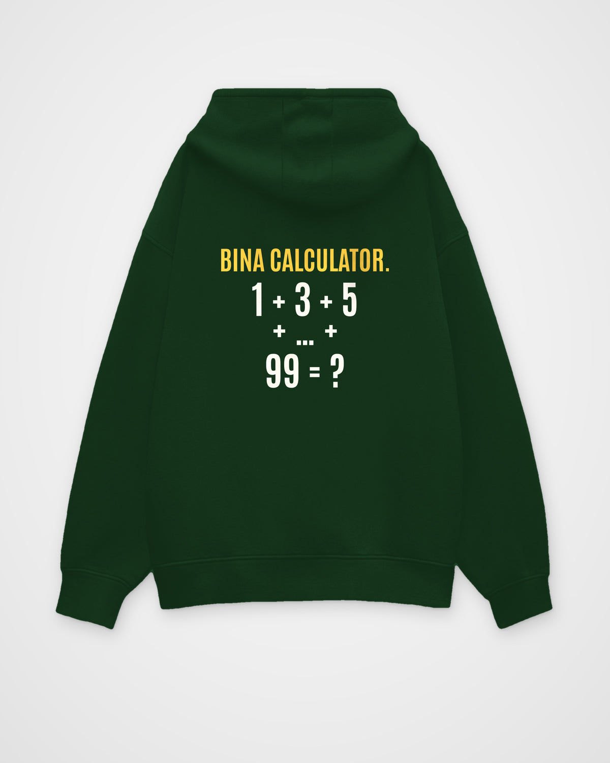 Bottle Green oversized hoodie, back view with one large puzzle print