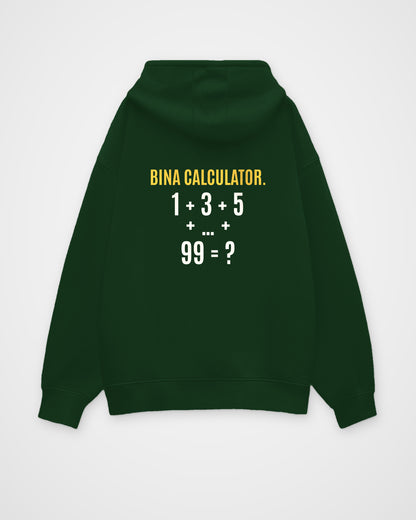 Bottle Green oversized hoodie, back view with one large puzzle print