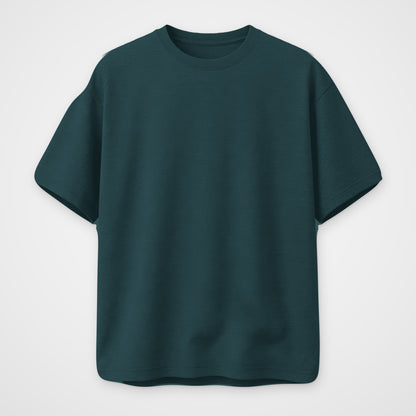 Petrol Blue Oversized T-Shirt – Care Label Back Print – Unisex (front)