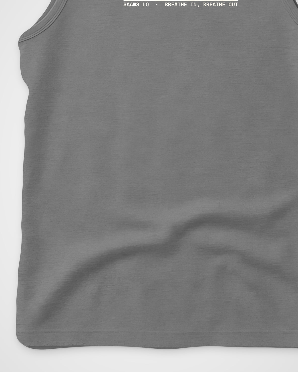 Charcoal Melange Sleeveless T-Shirt – Hindi Typography Front Print, detail