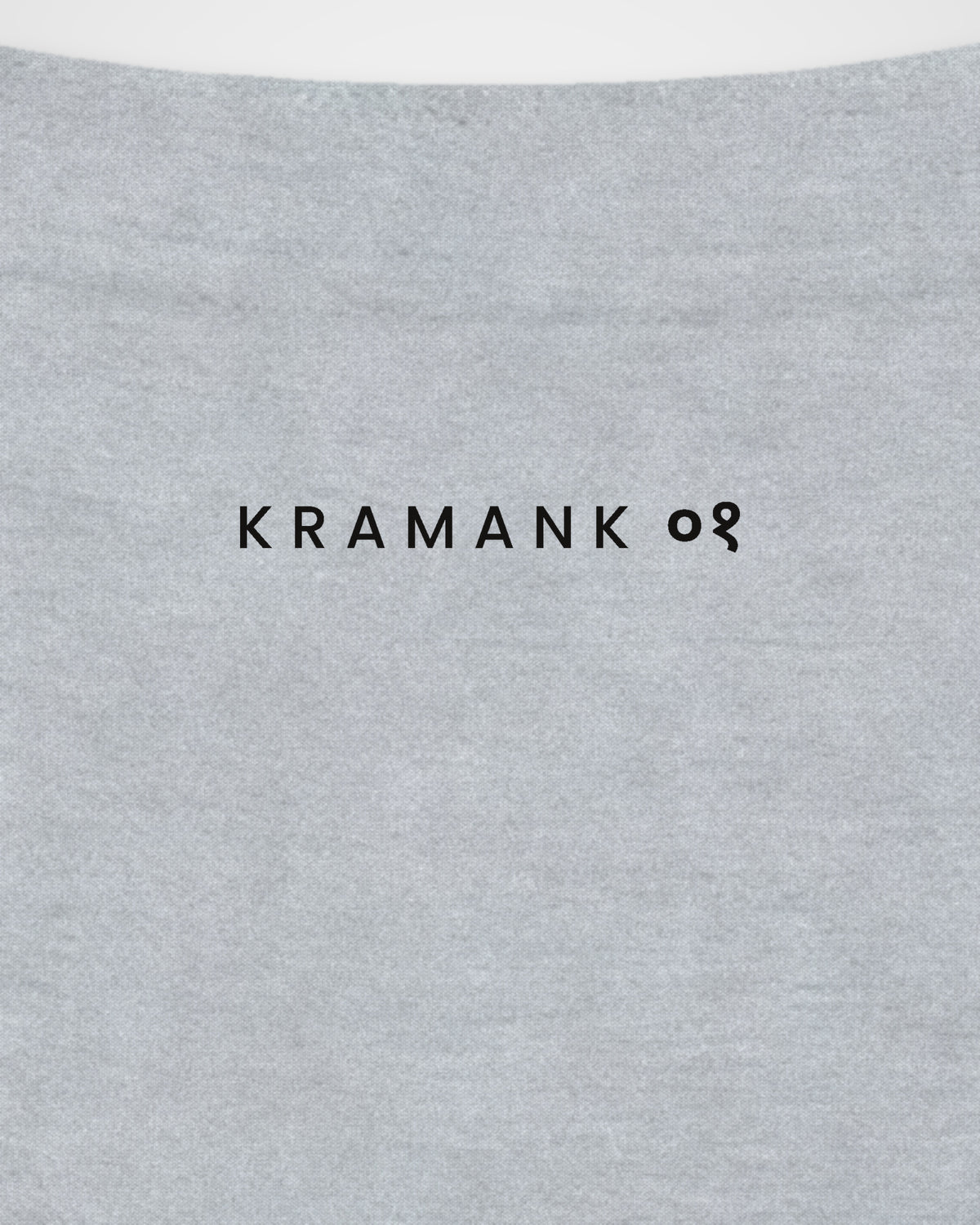 Grey melange oversized T-shirt, back close-up, thin text strip with the numeral 01 just below the collar