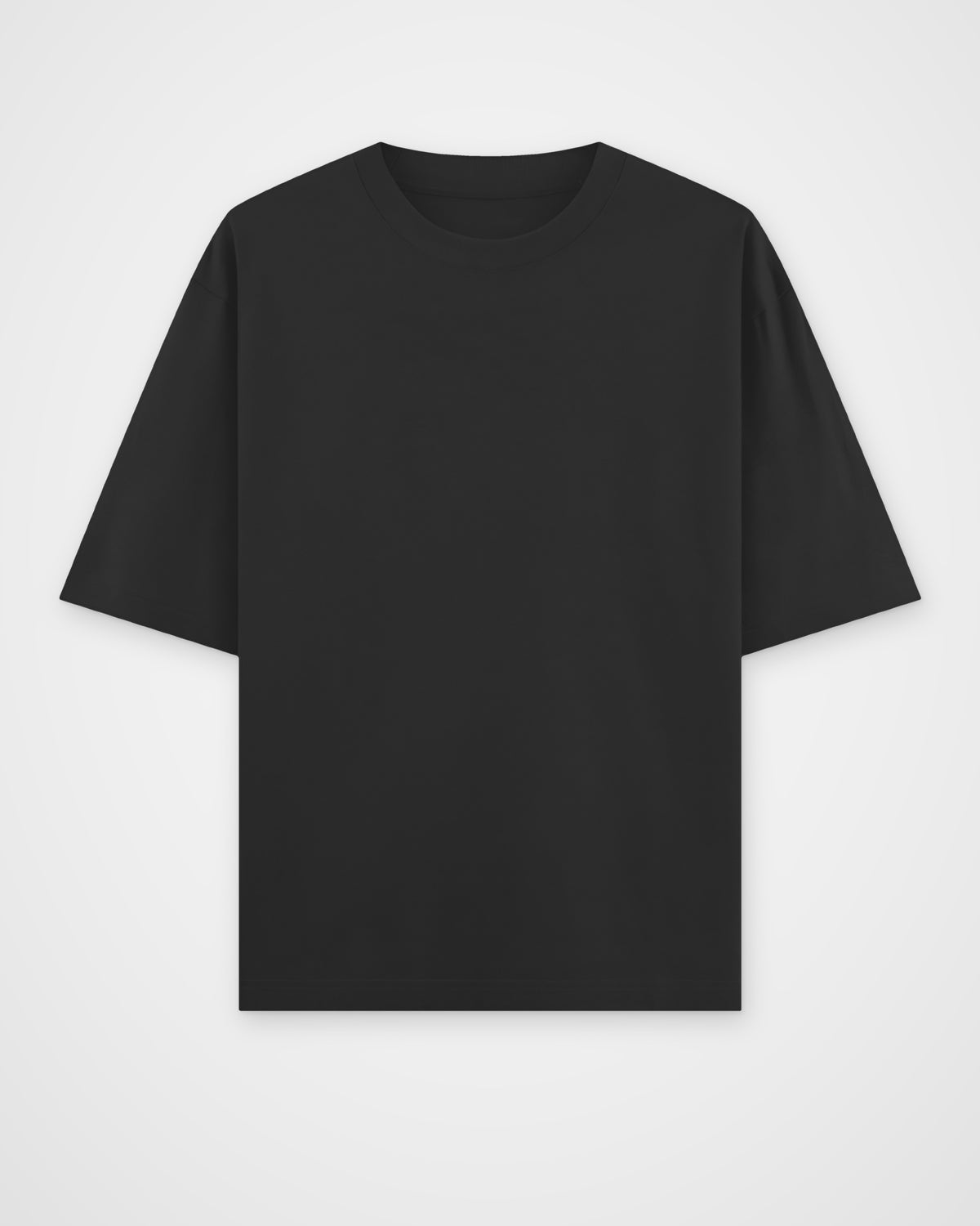 Black oversized t-shirt, front view, plain front; the Scorpio Zodiac print is on the back – digital mockup