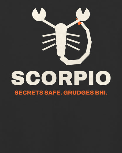 Black oversized t-shirt, close-up of the Scorpio Zodiac back print – digital mockup