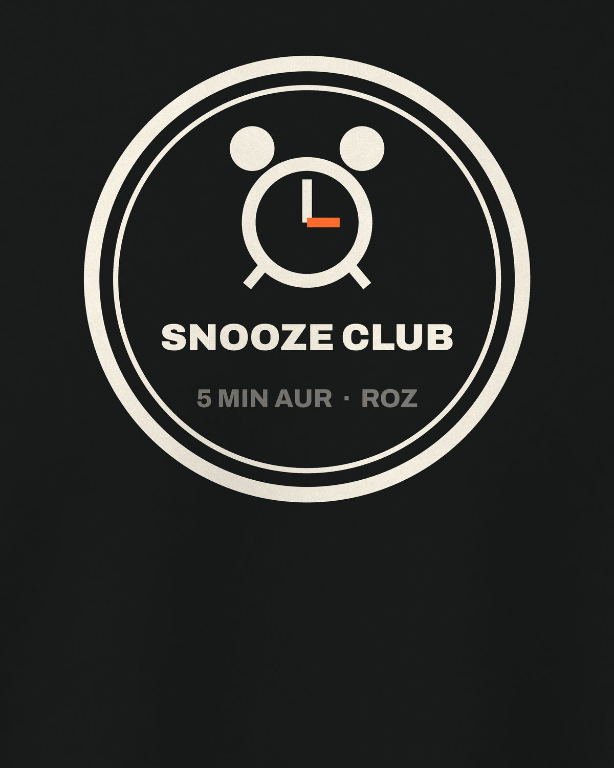 Black regular fit t-shirt, close-up of the Snooze Club Alarm back print – digital mockup