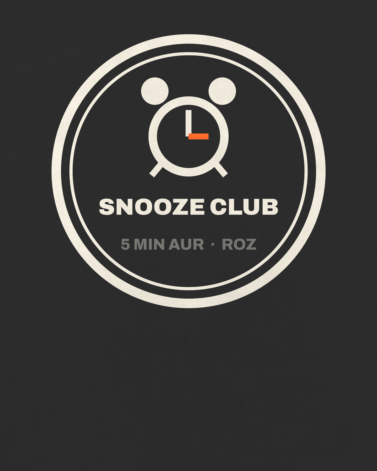 Black oversized t-shirt, close-up of the Snooze Club Alarm back print – digital mockup