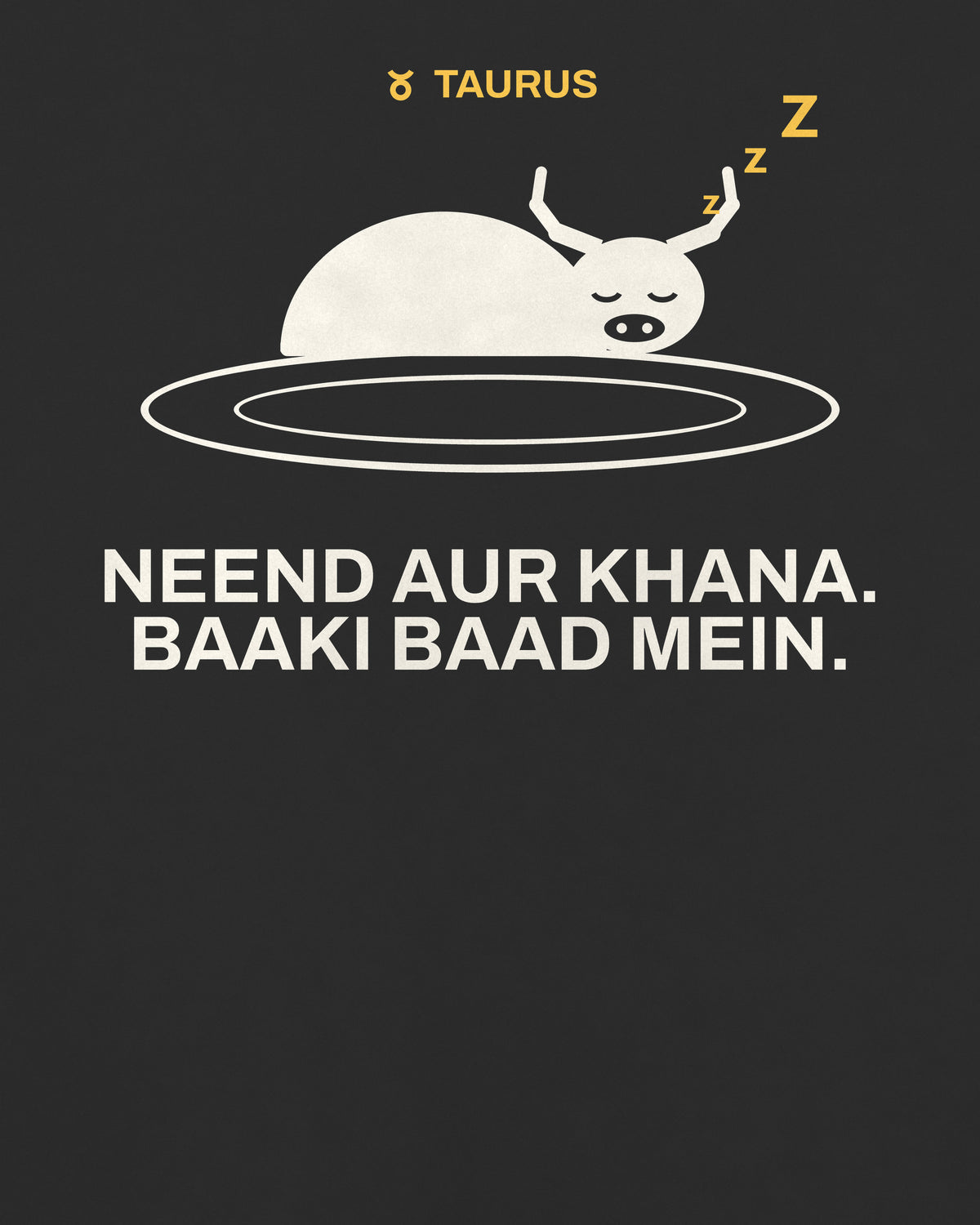 Black oversized t-shirt, close-up of the Taurus Zodiac Sleeping Bull back print – digital mockup
