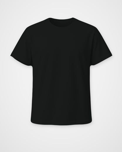 Black regular fit t-shirt, front view, plain front; the Traffic Mein Hoon print is on the back – digital mockup
