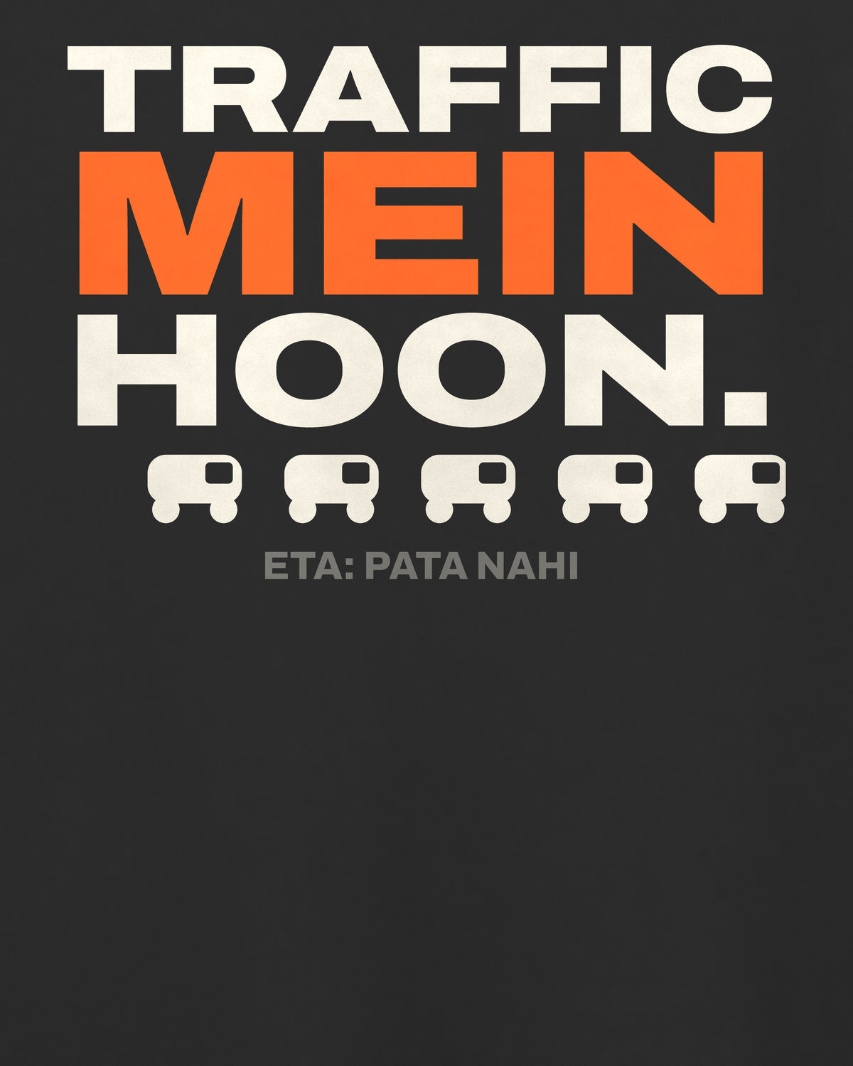 Black oversized t-shirt, close-up of the Traffic Mein Hoon back print – digital mockup