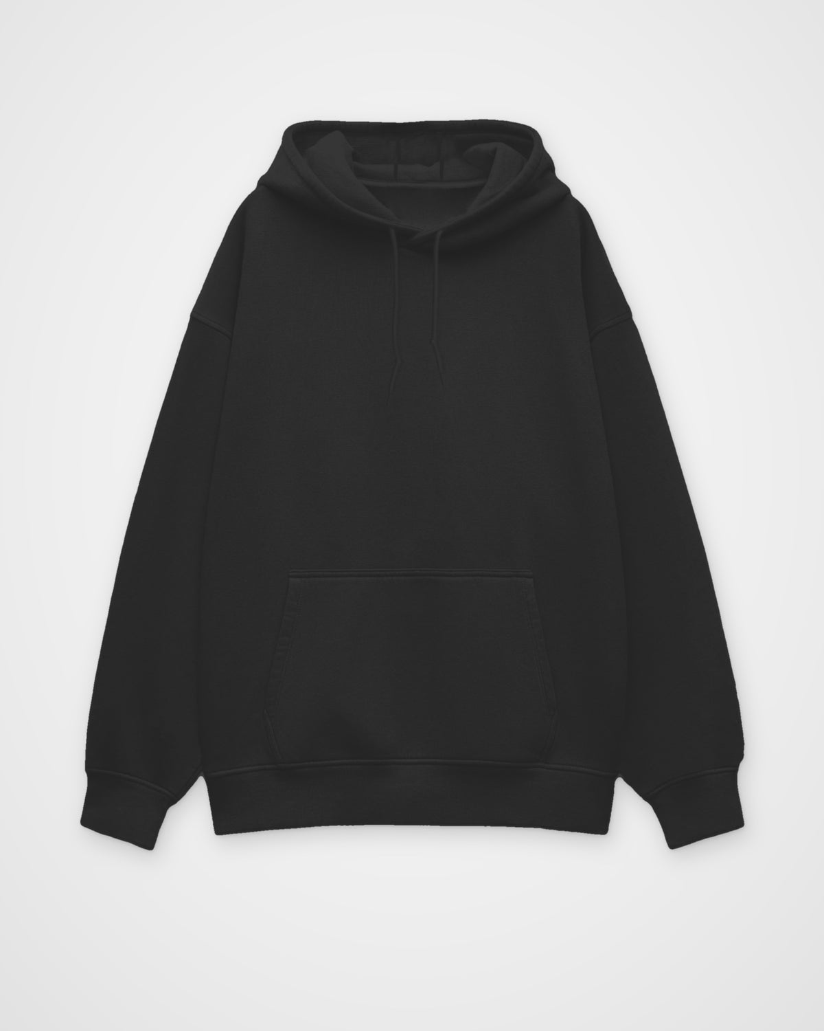 Black oversized hoodie, front view, plain front; the Traffic Mein Hoon print is on the back – digital mockup