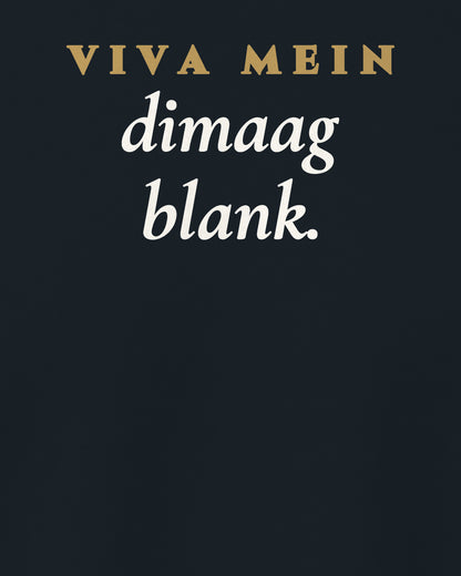 Navy Blue regular fit t-shirt, close-up of the back print reading Viva mein dimaag blank – digital mockup