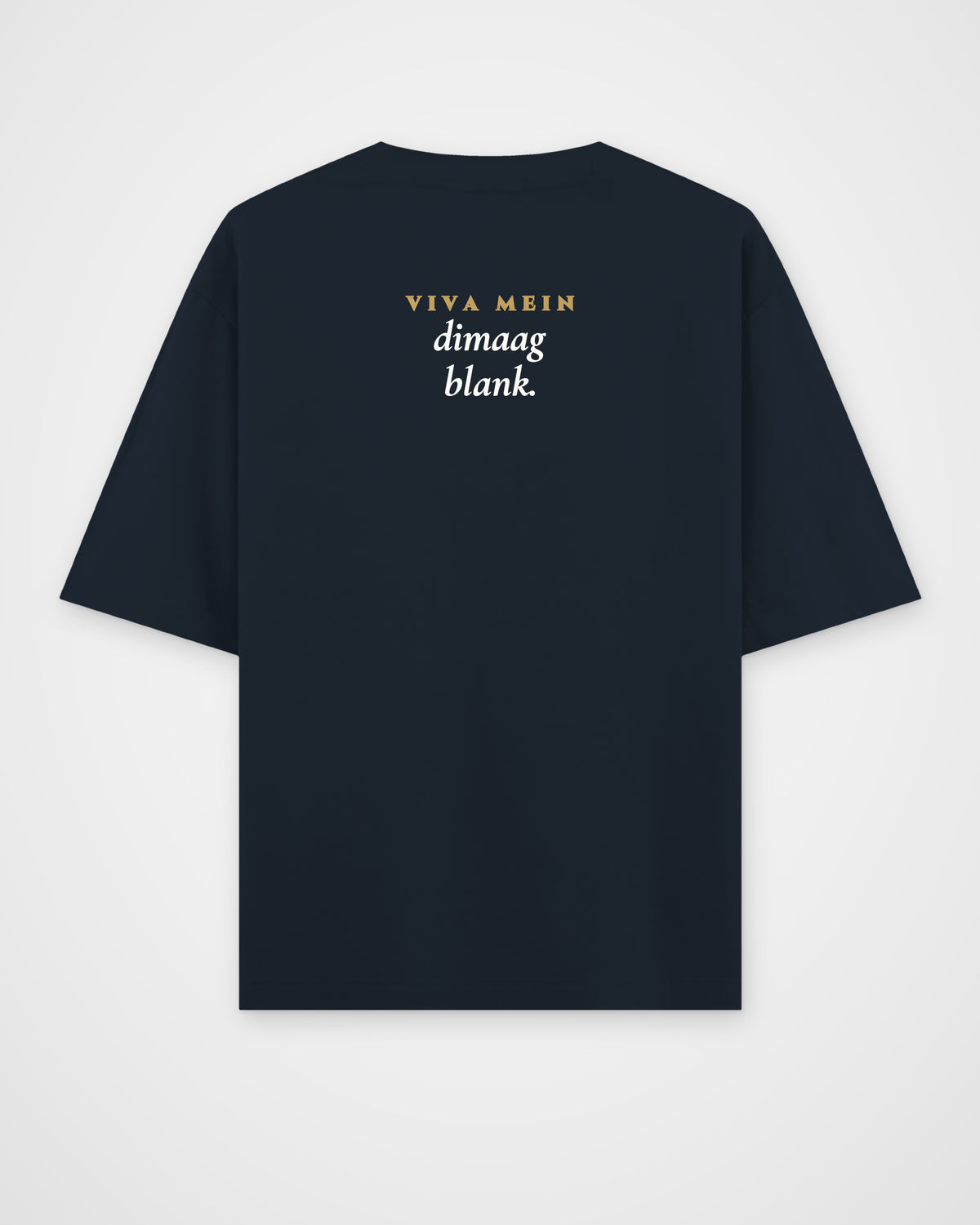 Navy Blue oversized t-shirt, back view with one large print – digital mockup