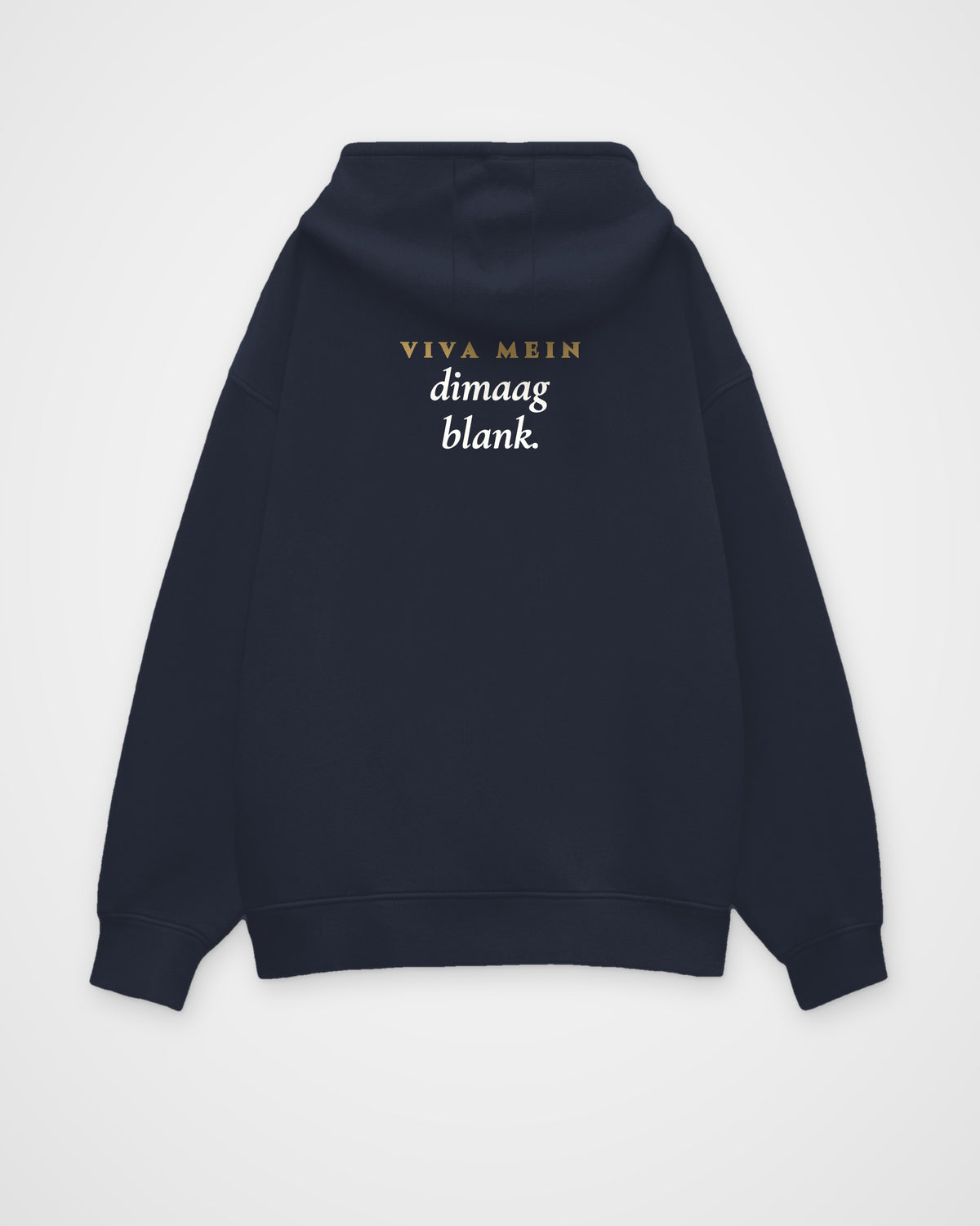 Navy Blue oversized hoodie, back view with one large print – digital mockup