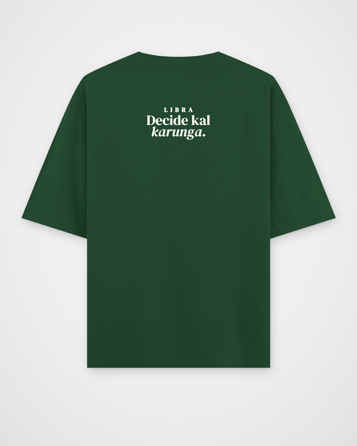 Bottle Green oversized t-shirt, back view with one large print – digital mockup