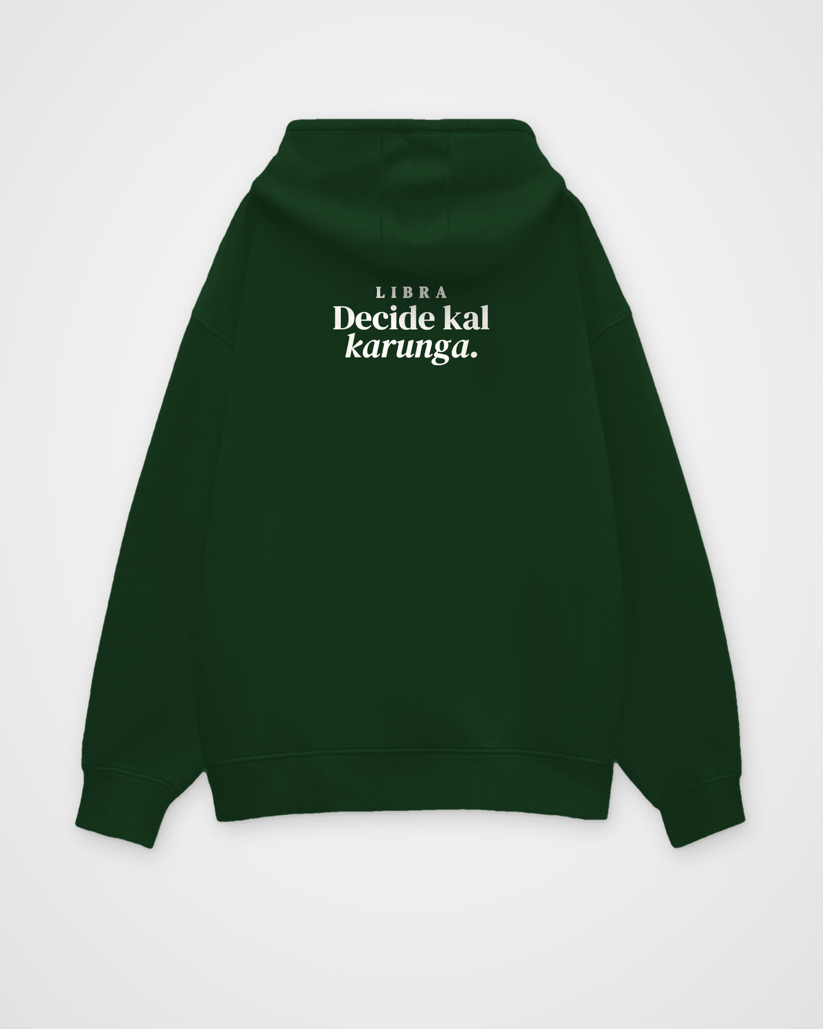Bottle Green oversized hoodie, back view with one large print – digital mockup