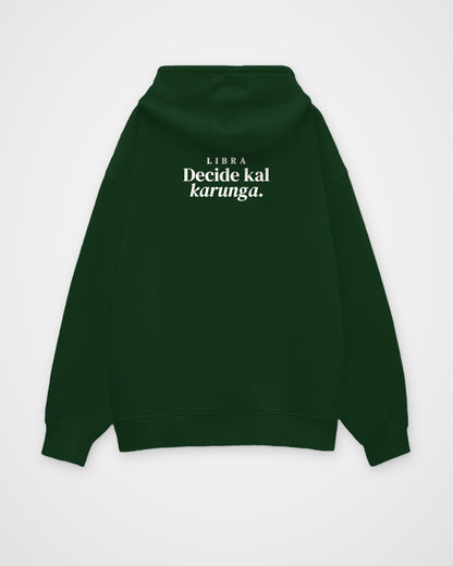 Bottle Green oversized hoodie, back view with one large print – digital mockup