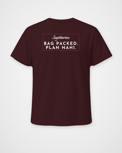 Maroon regular fit t-shirt, back view with one large print – digital mockup