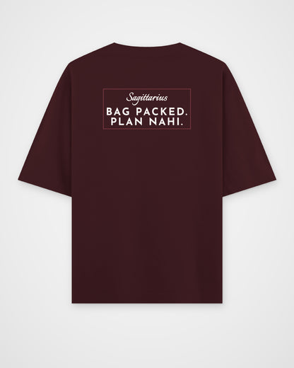 Maroon oversized t-shirt, back view with one large print – digital mockup