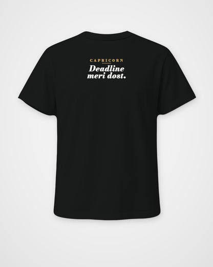 Black regular fit t-shirt, back view with one large print – digital mockup