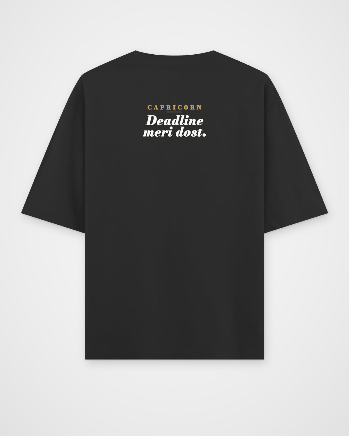 Black oversized t-shirt, back view with one large print – digital mockup