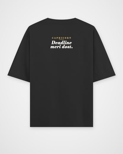 Black oversized t-shirt, back view with one large print – digital mockup