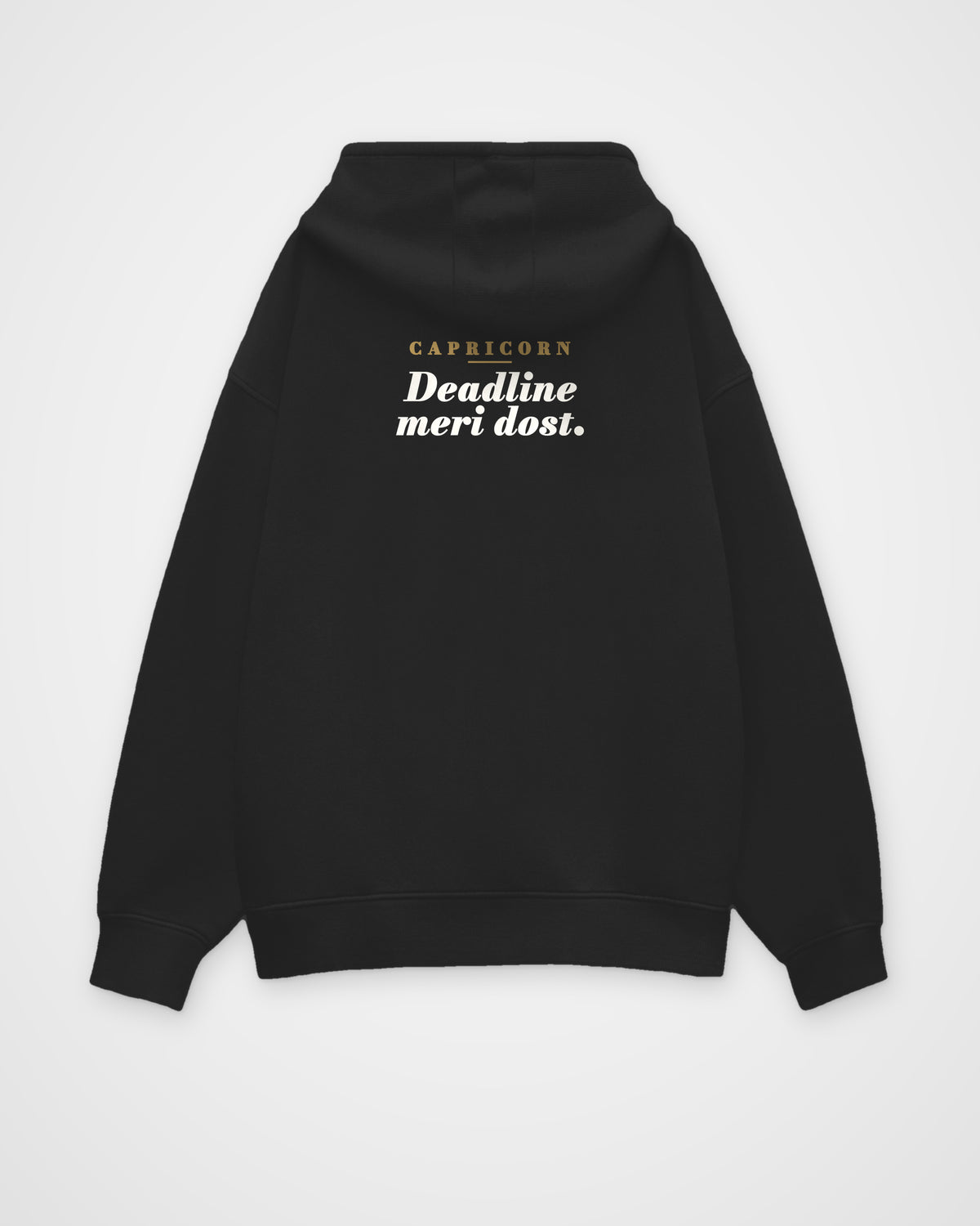 Black oversized hoodie, back view with one large print – digital mockup