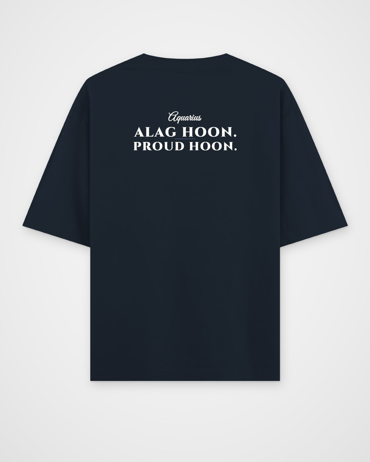 Navy Blue oversized t-shirt, back view with one large print – digital mockup