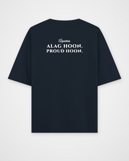 Navy Blue oversized t-shirt, back view with one large print – digital mockup