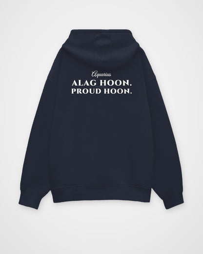 Navy Blue oversized hoodie, back view with one large print – digital mockup