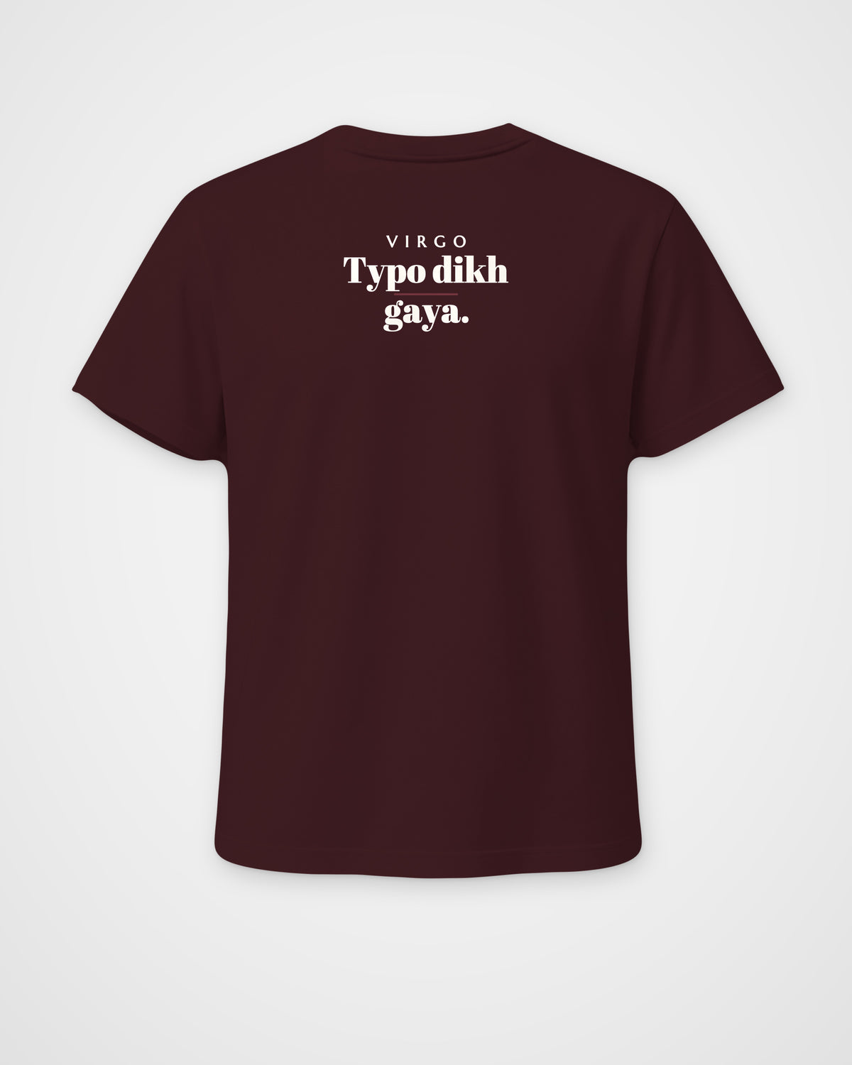 Maroon regular fit t-shirt, back view with one large print – digital mockup