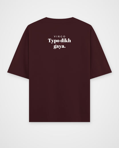 Maroon oversized t-shirt, back view with one large print – digital mockup