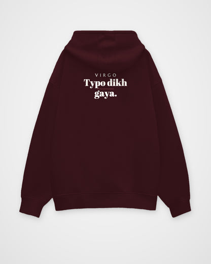 Maroon oversized hoodie, back view with one large print – digital mockup