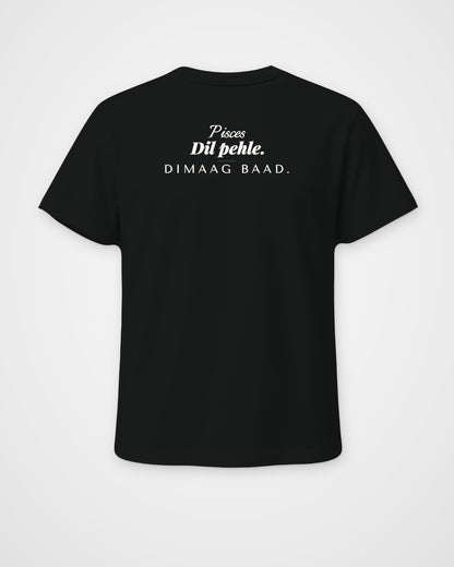 Black regular fit t-shirt, back view with one large print – digital mockup