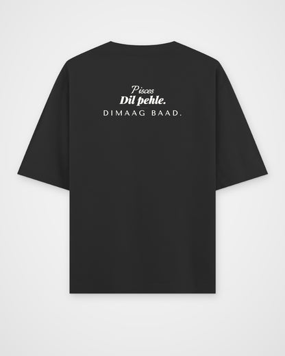 Black oversized t-shirt, back view with one large print – digital mockup