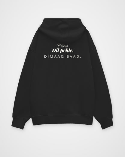 Black oversized hoodie, back view with one large print – digital mockup