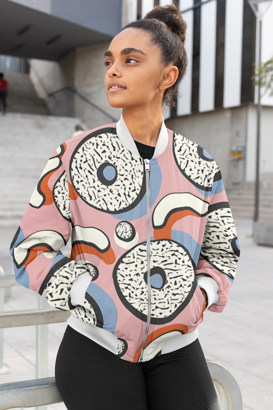 Seyasha Abstract Art Bomber Jacket – Pink & Multicolor