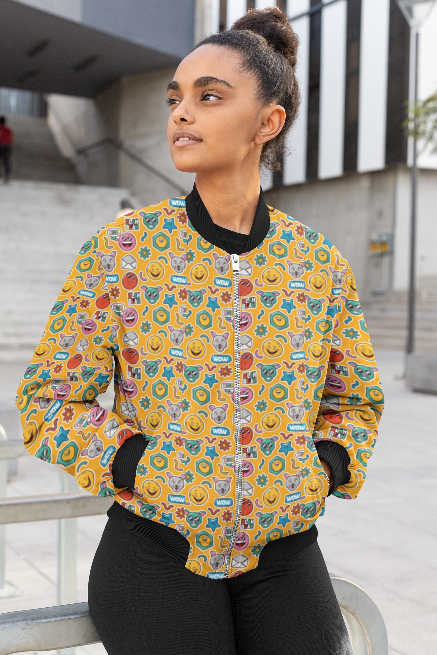 Emoji Burst Bomber Jacket – Vibrant & Playful Streetwear