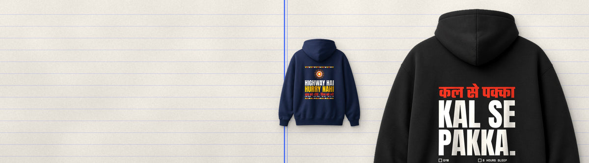 Two oversized hoodies with large back prints, one black and one navy blue