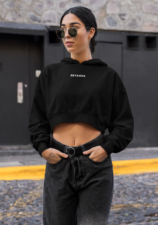 Seyasha Minimalist Cropped Hoodie – Black