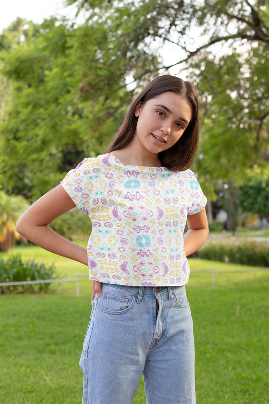 Playful Pastel Crop Top – Fun & Quirky Vibes